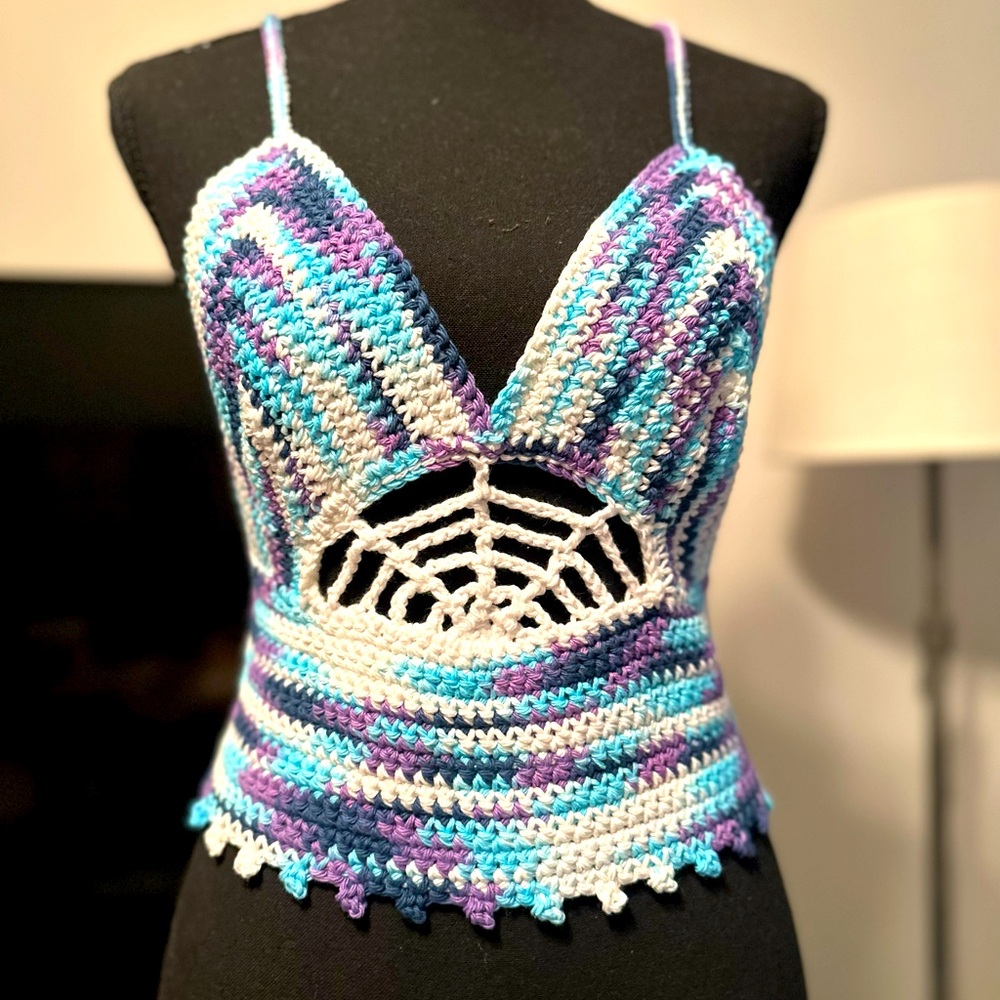 Hand Crocheted Spiderweb Insert Crop Top/Bralette